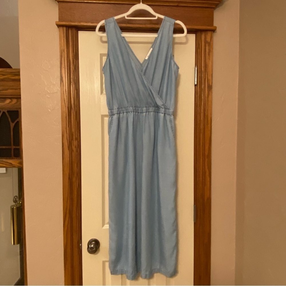 Two By Vince Camuto Chambray Jumpsuit Culottes Sleeveless Pkts Womens Sz…